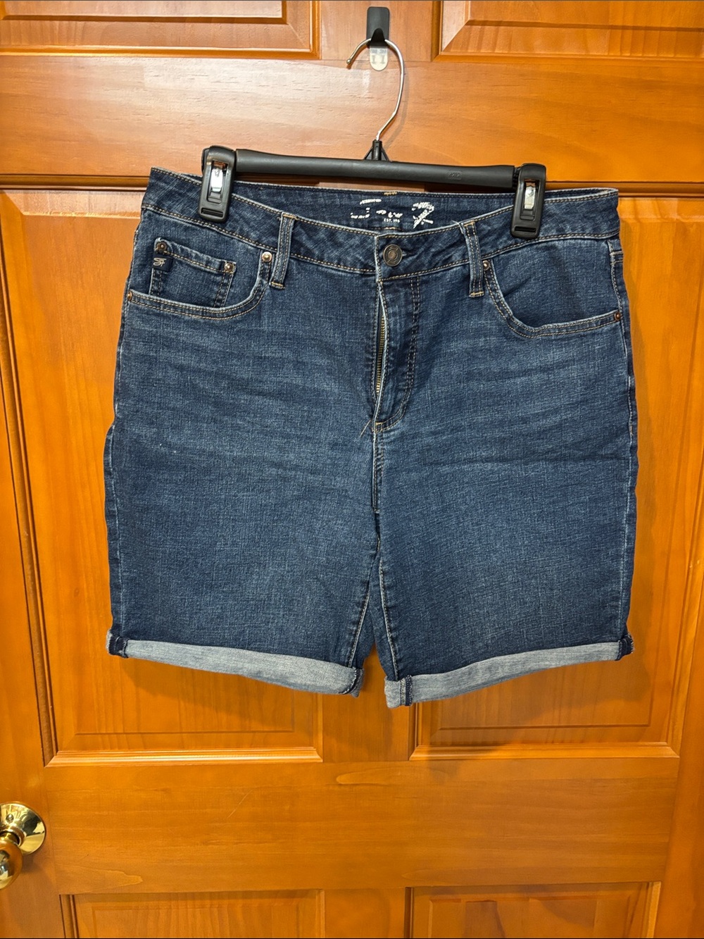 7 For All Mankind Dark Indigo Cuffed Denim Shorts